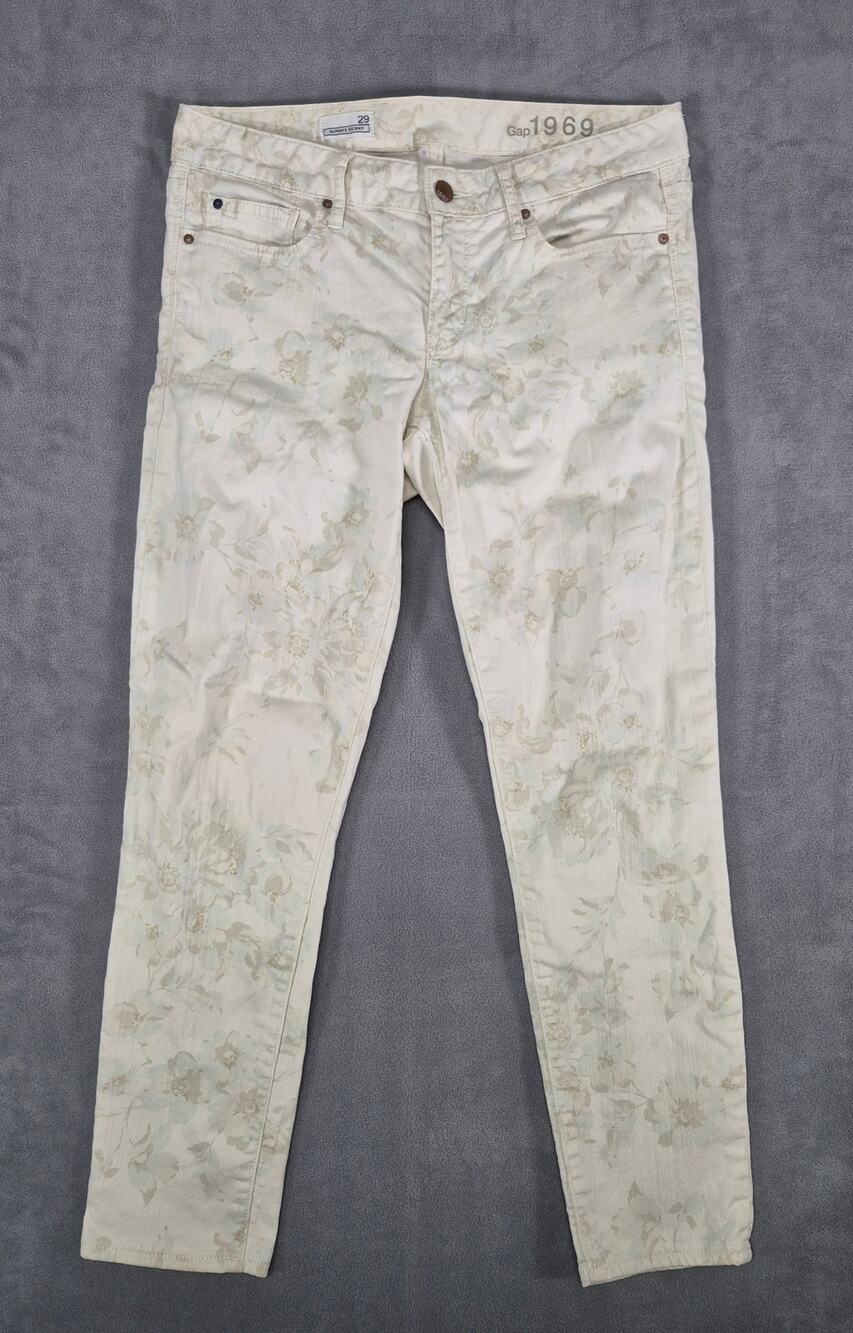 Gap 1969 Always Skinny Floral Print Jeans Women's Size 29 Stretch Ivory Beige